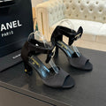 CHANEL HIGH SANDAL OPEN TOE IN BLACK SATIN