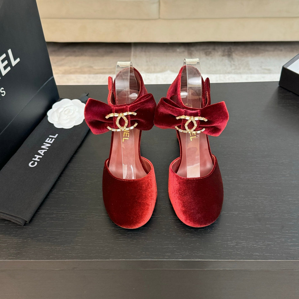 CHANEL HIGH MARRY JANE IN CHERRY RED VELVET