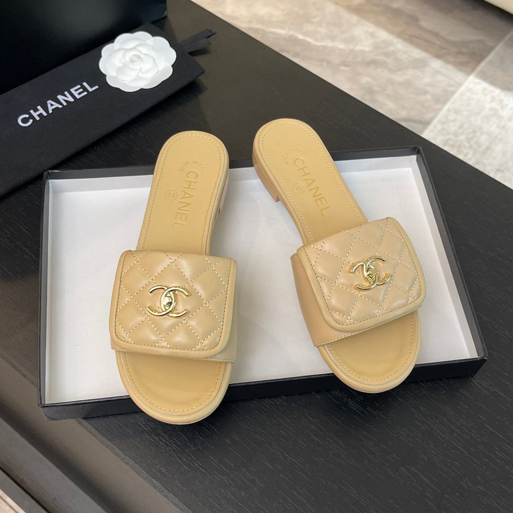 CHANEL FLAT MULE IN TUSCAN BEIGE LAMBSKIN