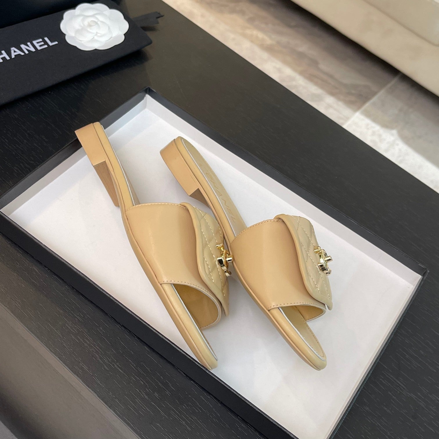 CHANEL FLAT MULE IN TUSCAN BEIGE LAMBSKIN