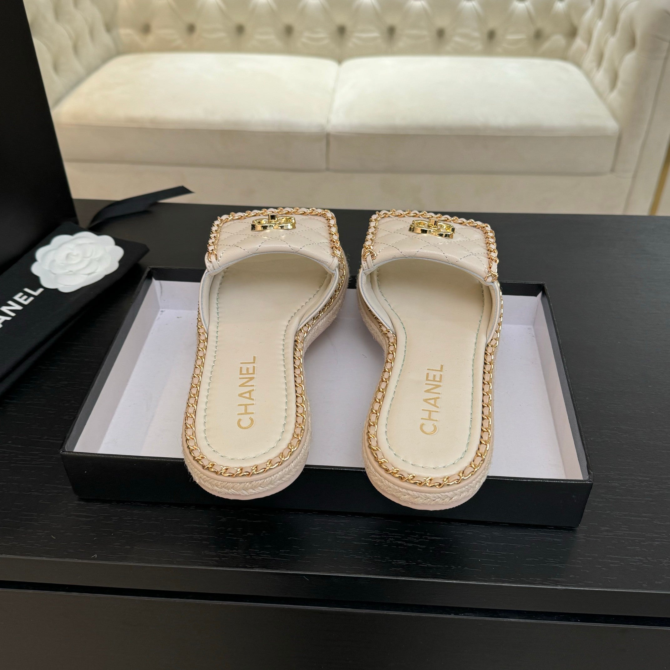 CHANEL Logo Mule Sandal 20mm White Lambskin 183980