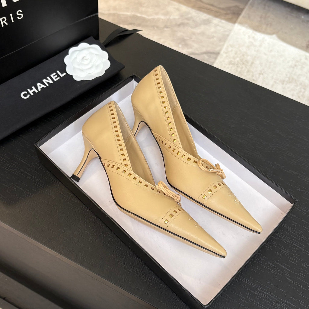 CHANEL HIGH HEEL PUMP 65 MM IN FLAX YELLOW LAMBSKIN