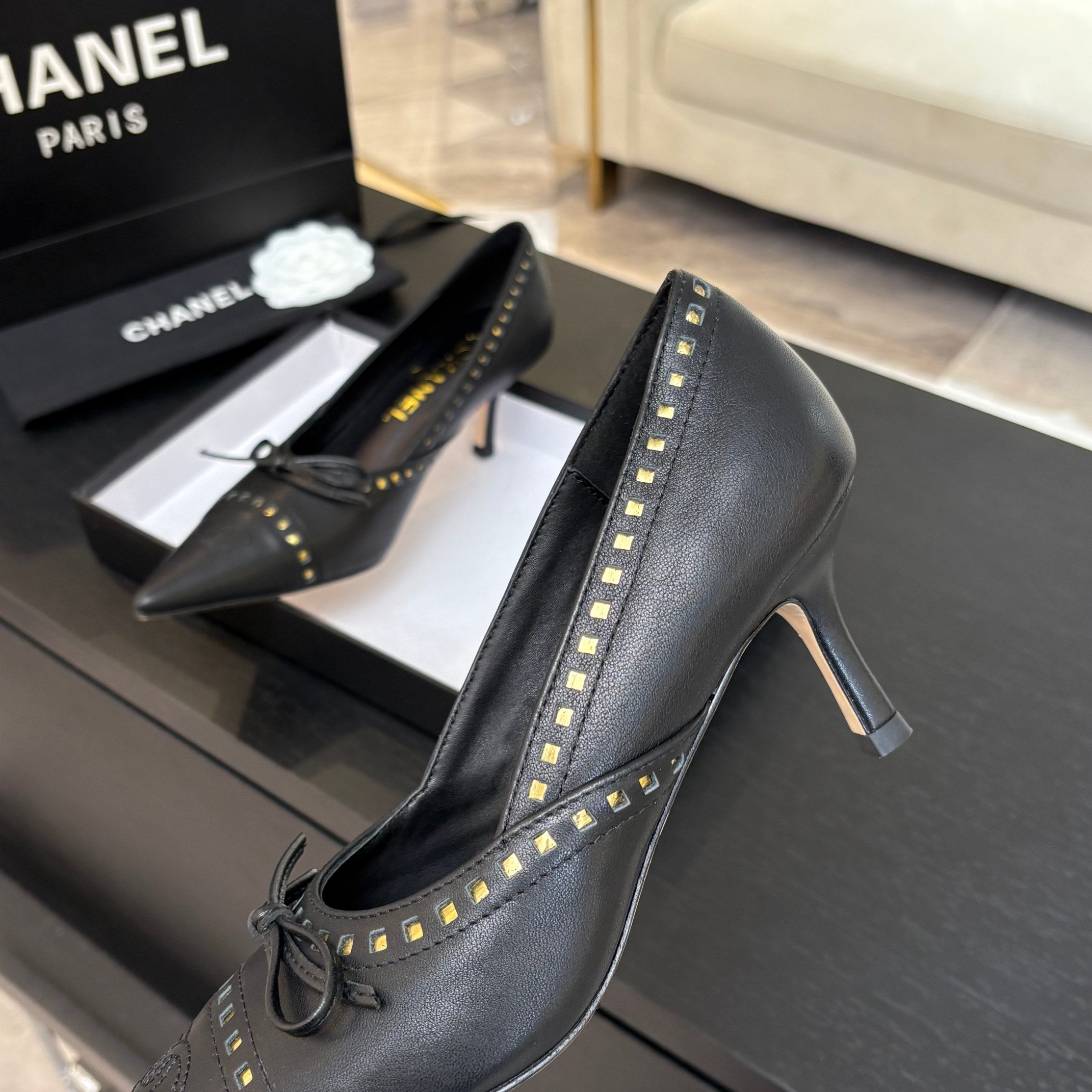 CHANEL HIGH HEEL PUMP 65 MM IN BLACK LAMBSKIN