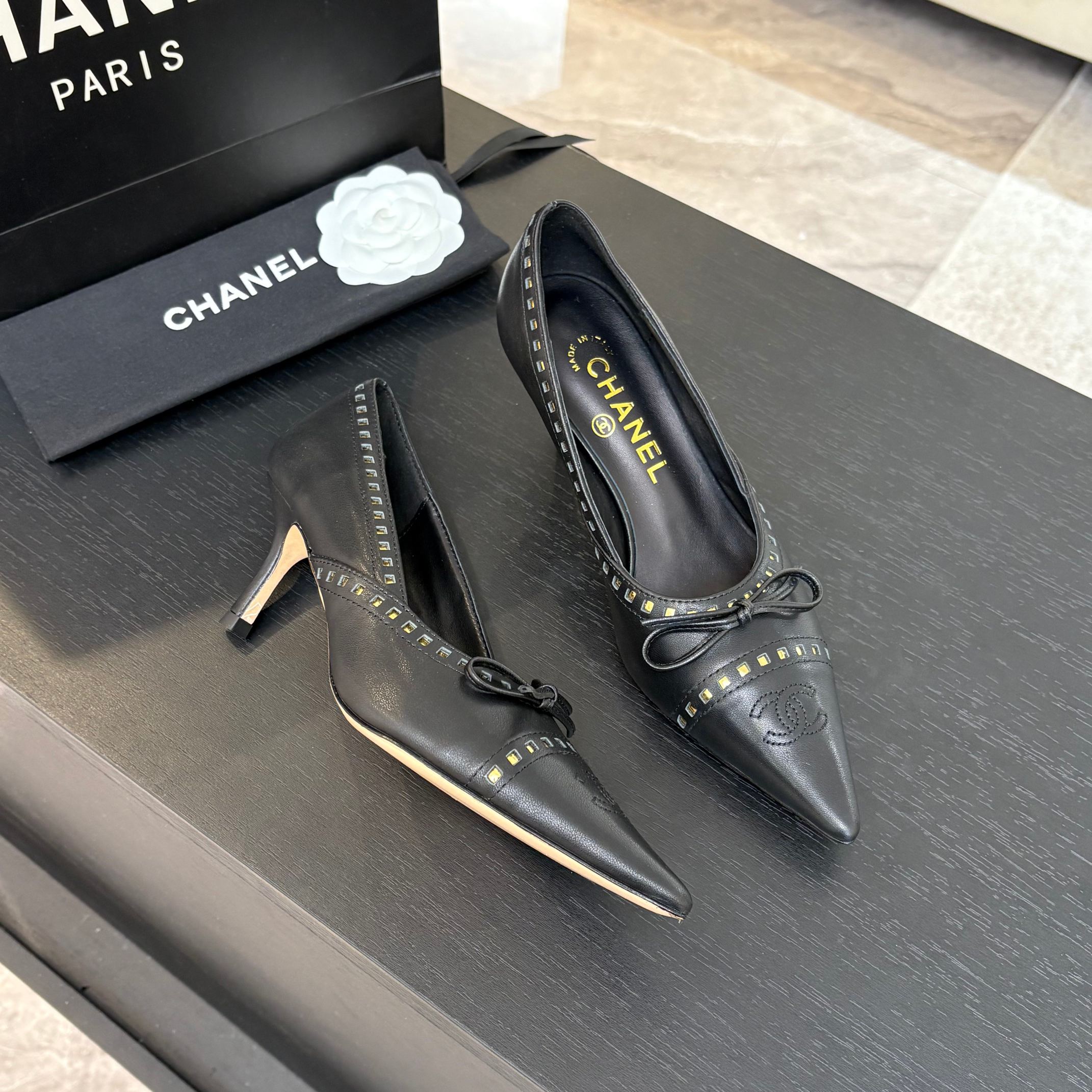 CHANEL HIGH HEEL PUMP 65 MM IN BLACK LAMBSKIN
