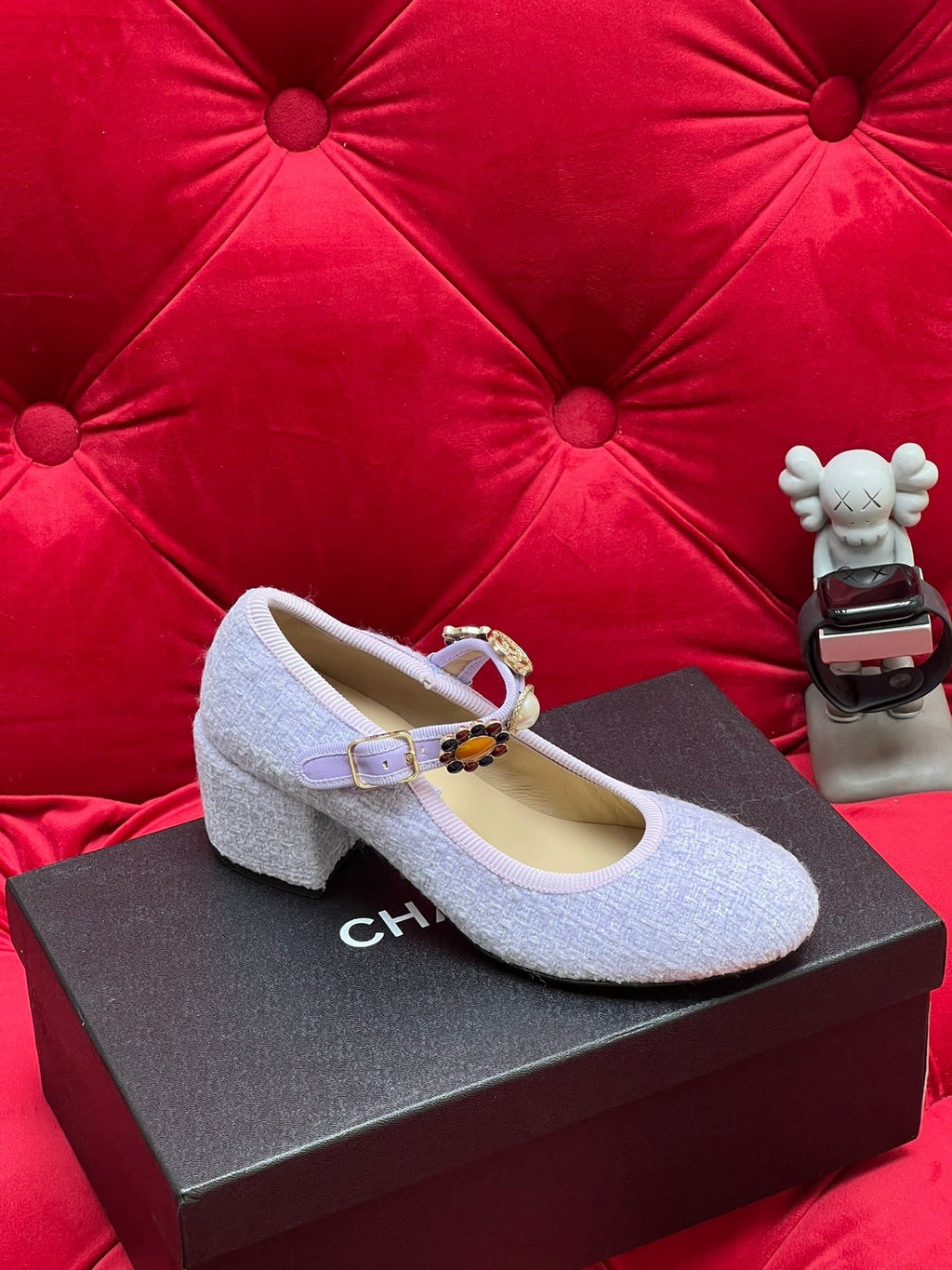 CHANEL HIGH MARY JANE SHOES LIGHT BLUE WOOL TWEED