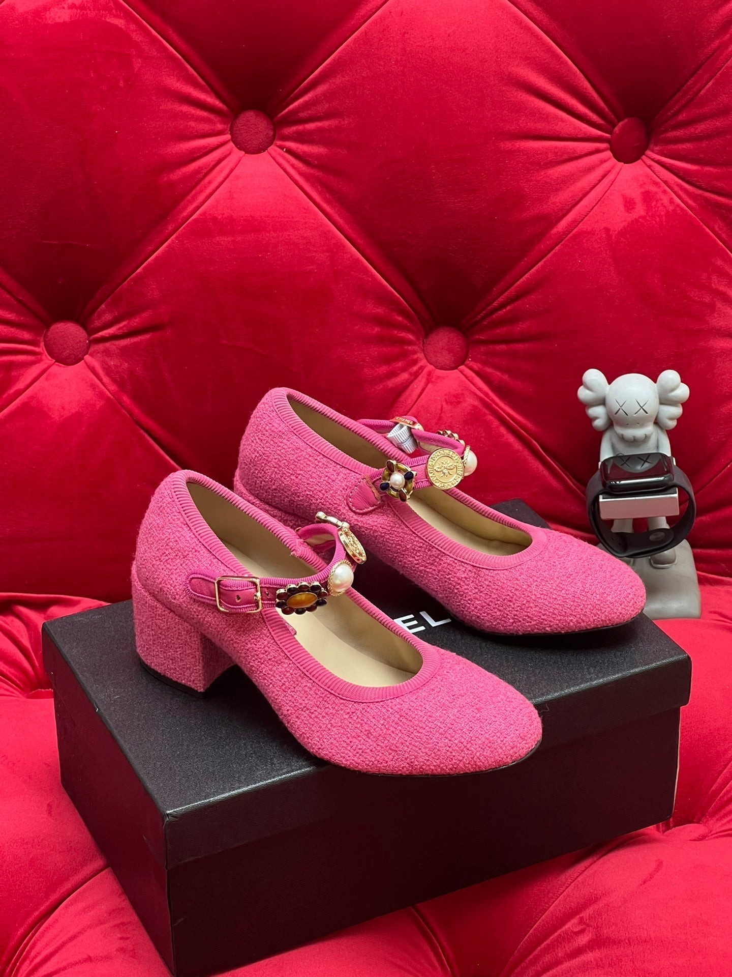 CHANEL HIGH MARY JANE SHOES HOT PINK WOOL TWEED