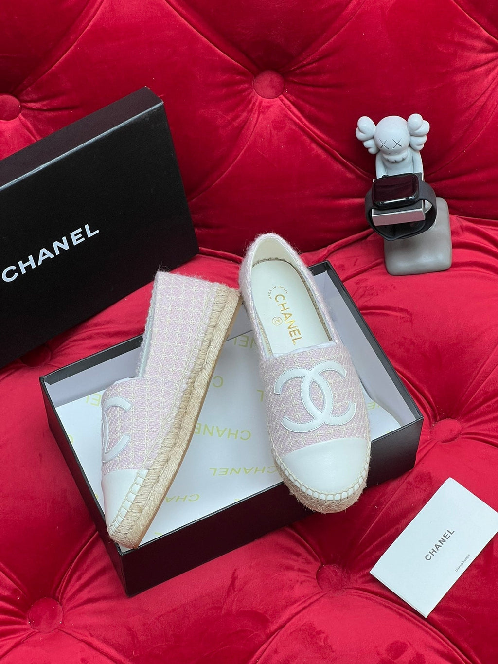 CHANEL WOVEN LOAFERS IN LIGHT PINK FABRIC