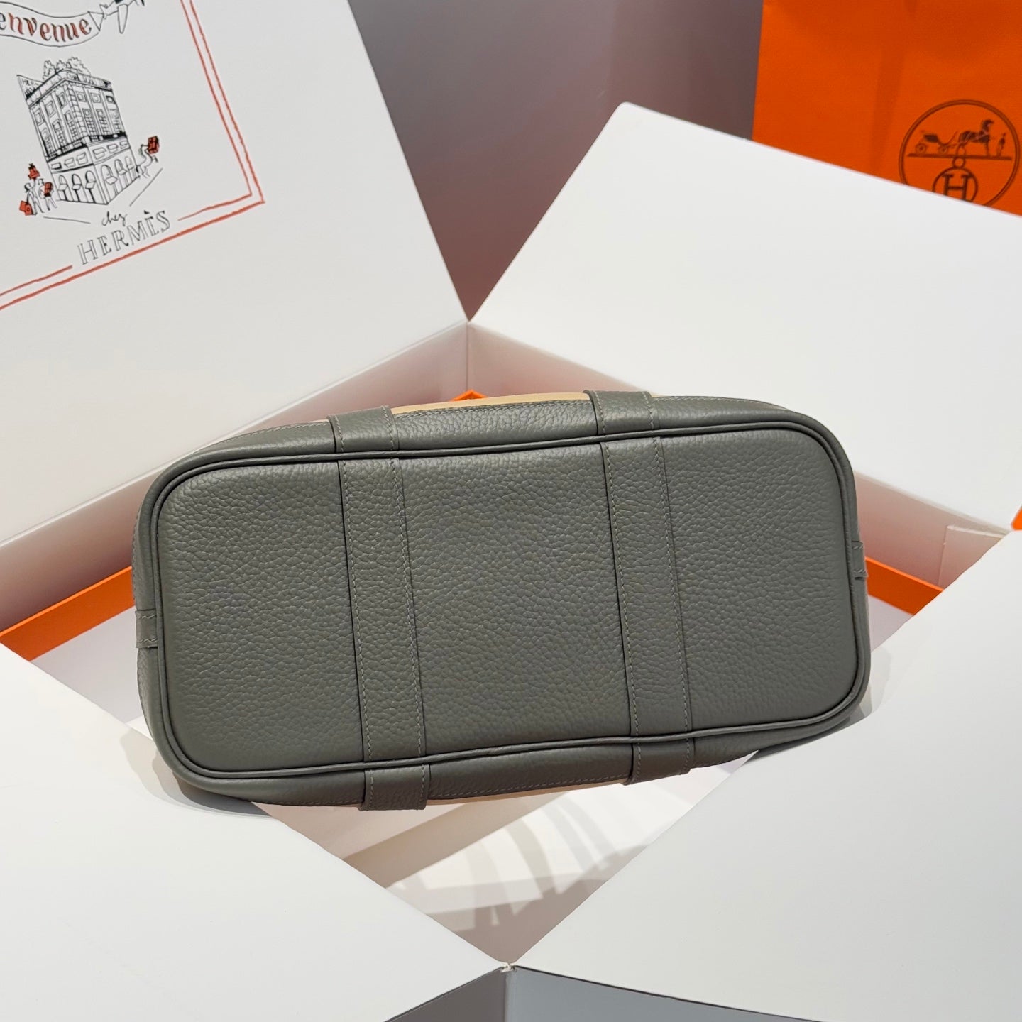HERMES GARDEN PARTY 30CM IN DARK BEIGE TOILETS COTTON CANVAS AND GREY CALFSKIN