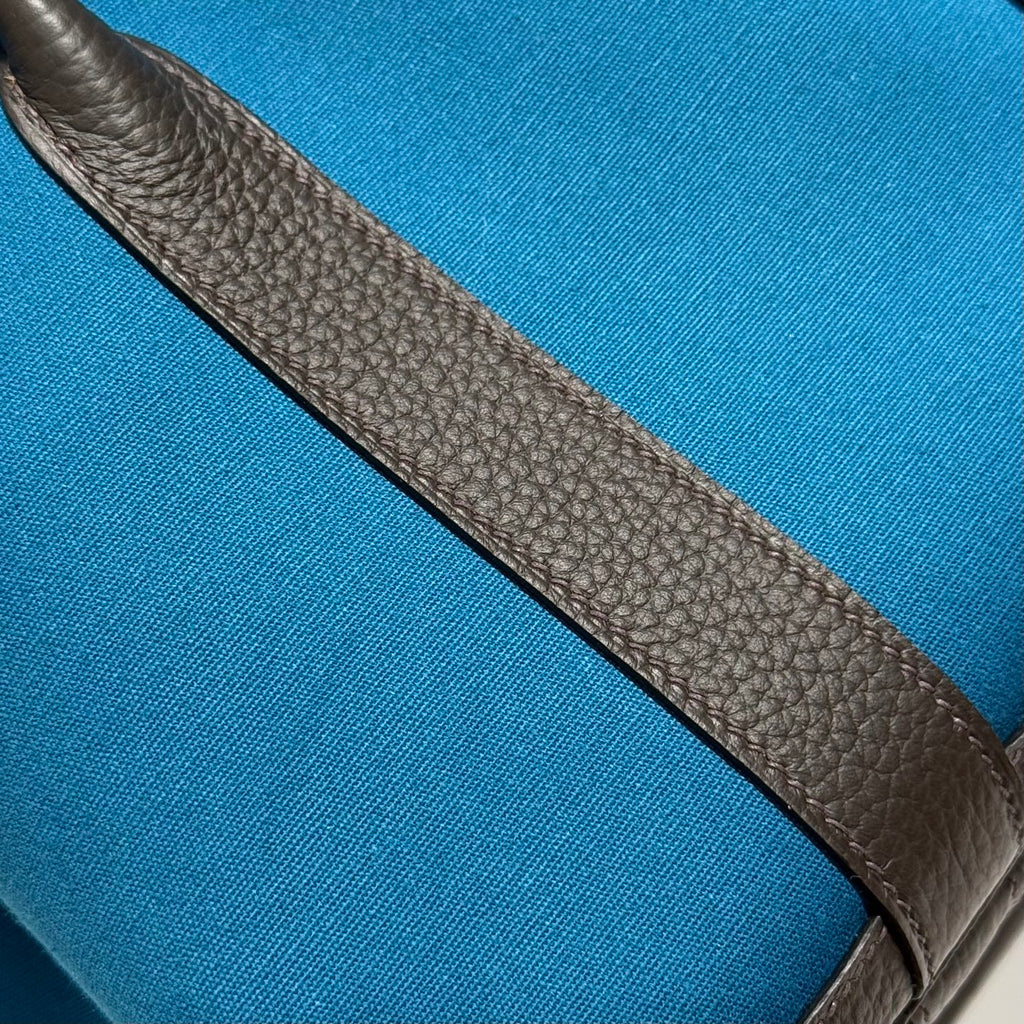 HERMES GARDEN PARTY 30CM IN BLUE TOILETS COTTON CANVAS AND BLACK CALFSKIN