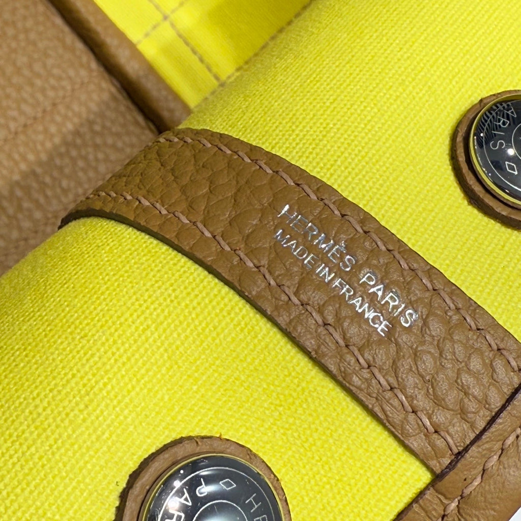 HERMES GARDEN PARTY 30CM IN YELLOW TOILETS COTTON CANVAS AND BEIGE MARFA CALFSKIN
