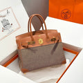 HERMES QUADRILLE BIRKIN 30CM IN GOLD SWIFT CALFSKIN AND BLACK/WHITE/BROWN TOILE CANVAS