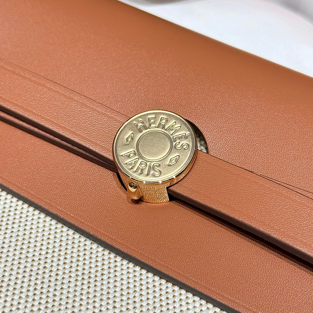 HERMES 25S MINI HERBAG 20 IN BEIGE AND BROWN CANVAS GOLD HARDWARE