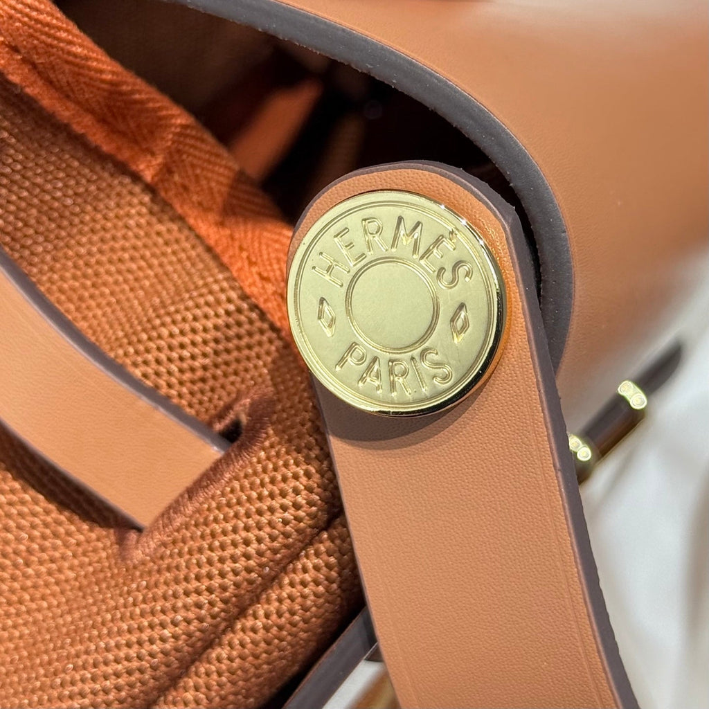 HERMES 25S MINI HERBAG 20 IN COPPER BROWN CANVAS GOLD HARDWARE