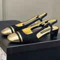 CHANEL SLINGBACKS IN BLACK SUEDE AND GOLDEN LAMBSKIN