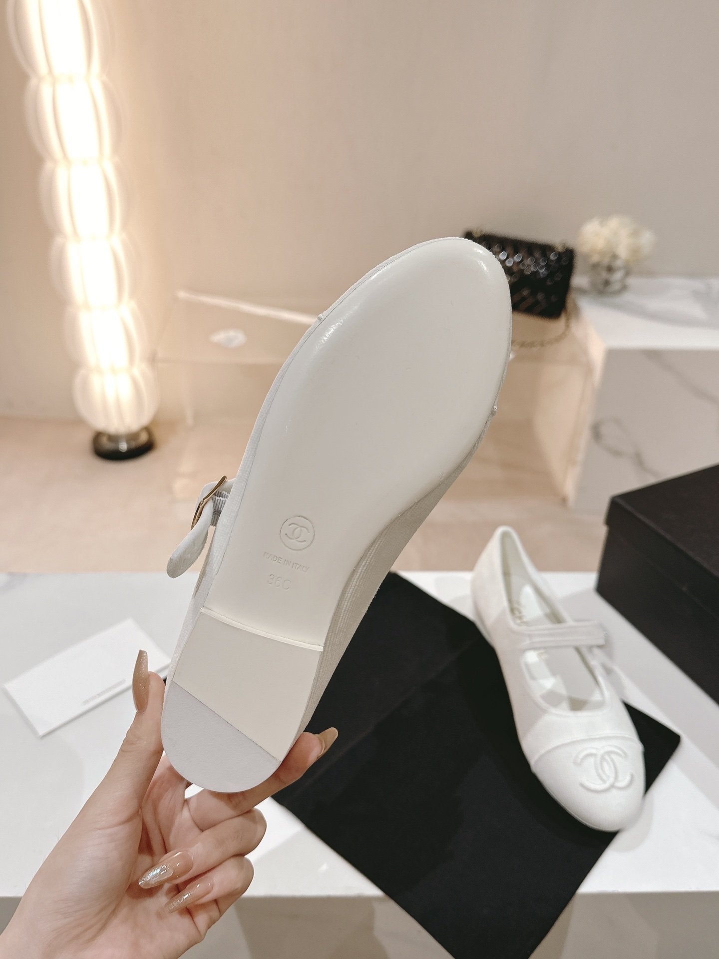 CHANEL mary jane flat white corduroy
