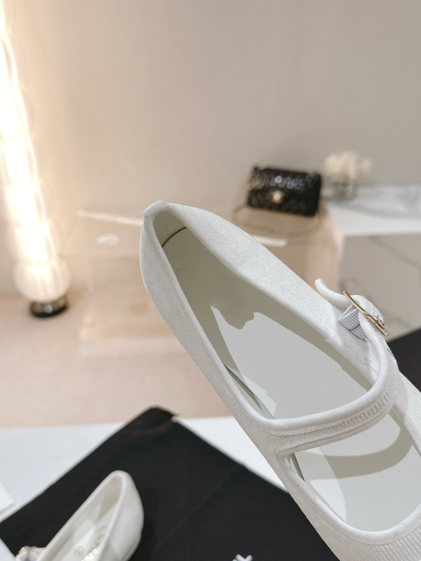 CHANEL mary jane flat white corduroy