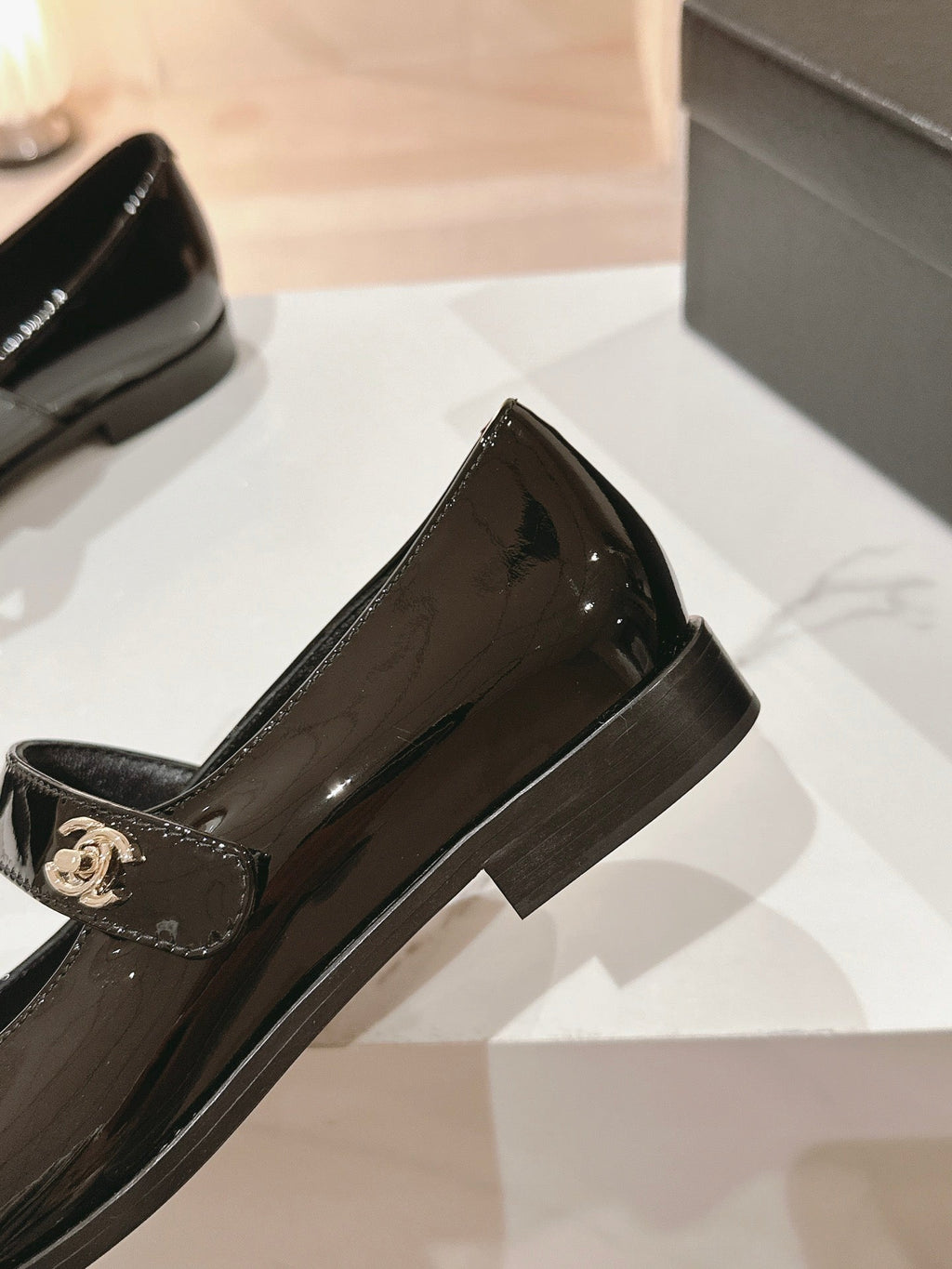 CHANEL mary jane flat black patent calfskin