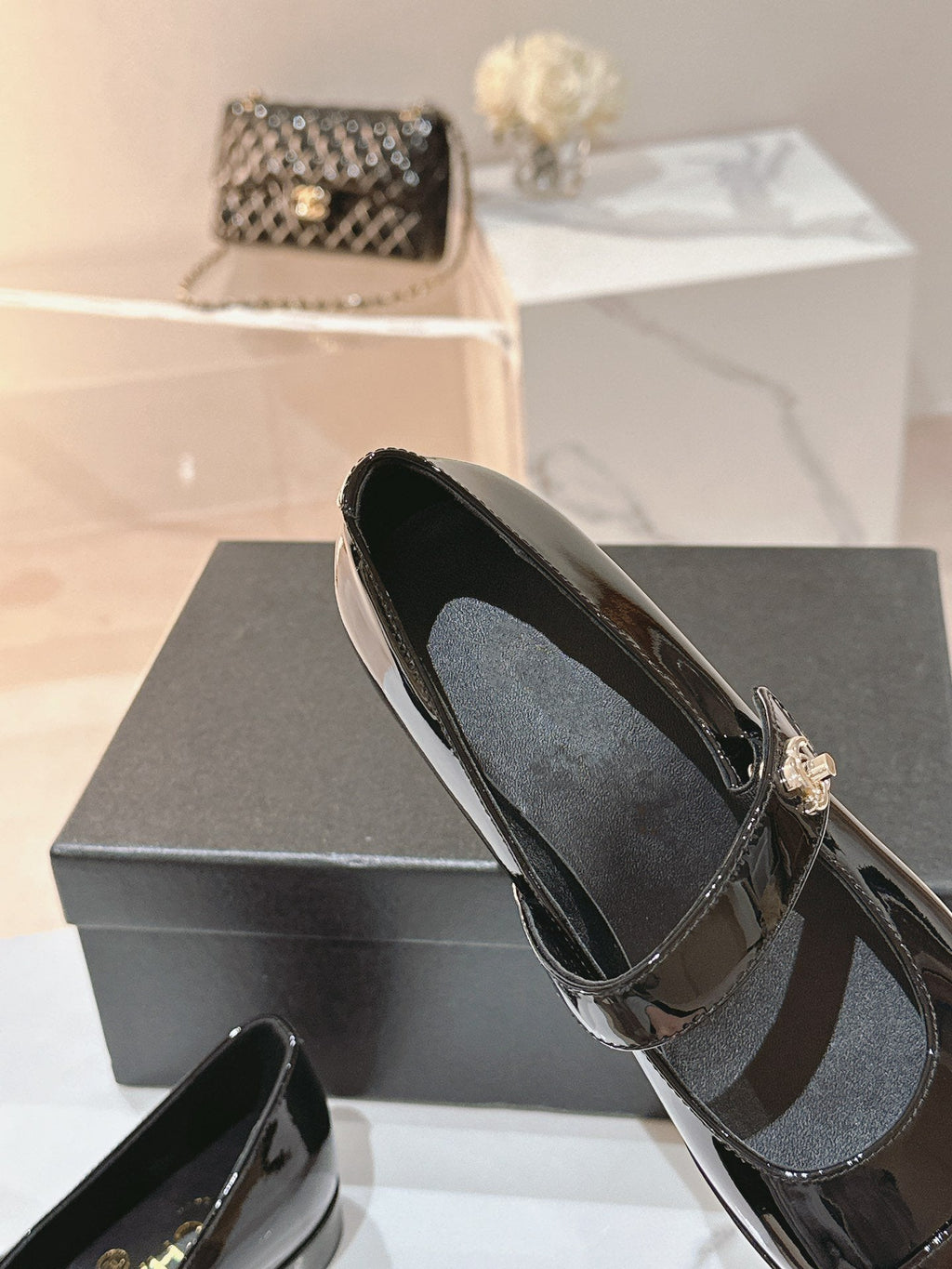 CHANEL mary jane flat black patent calfskin