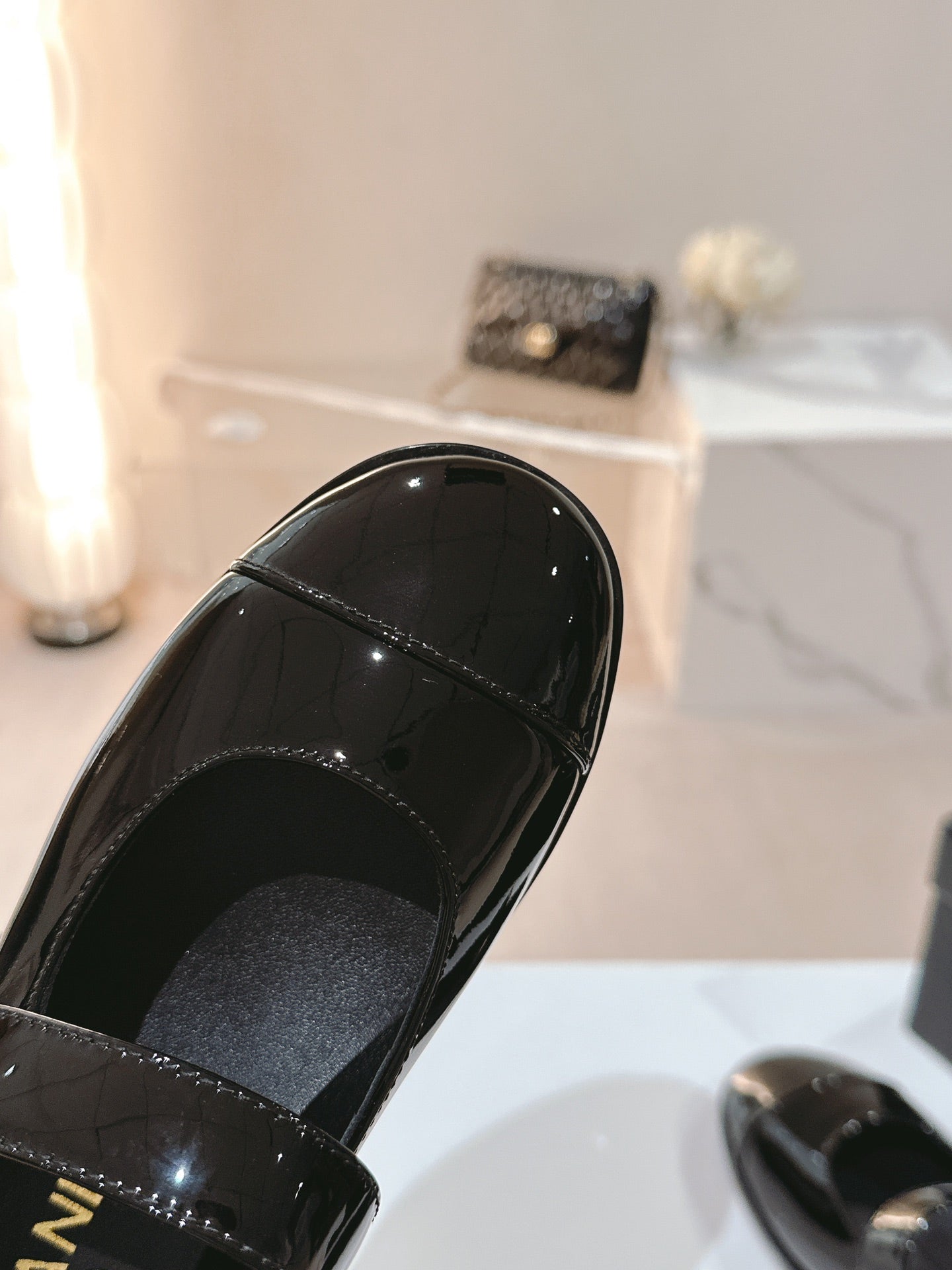 CHANEL mary jane flat black patent calfskin