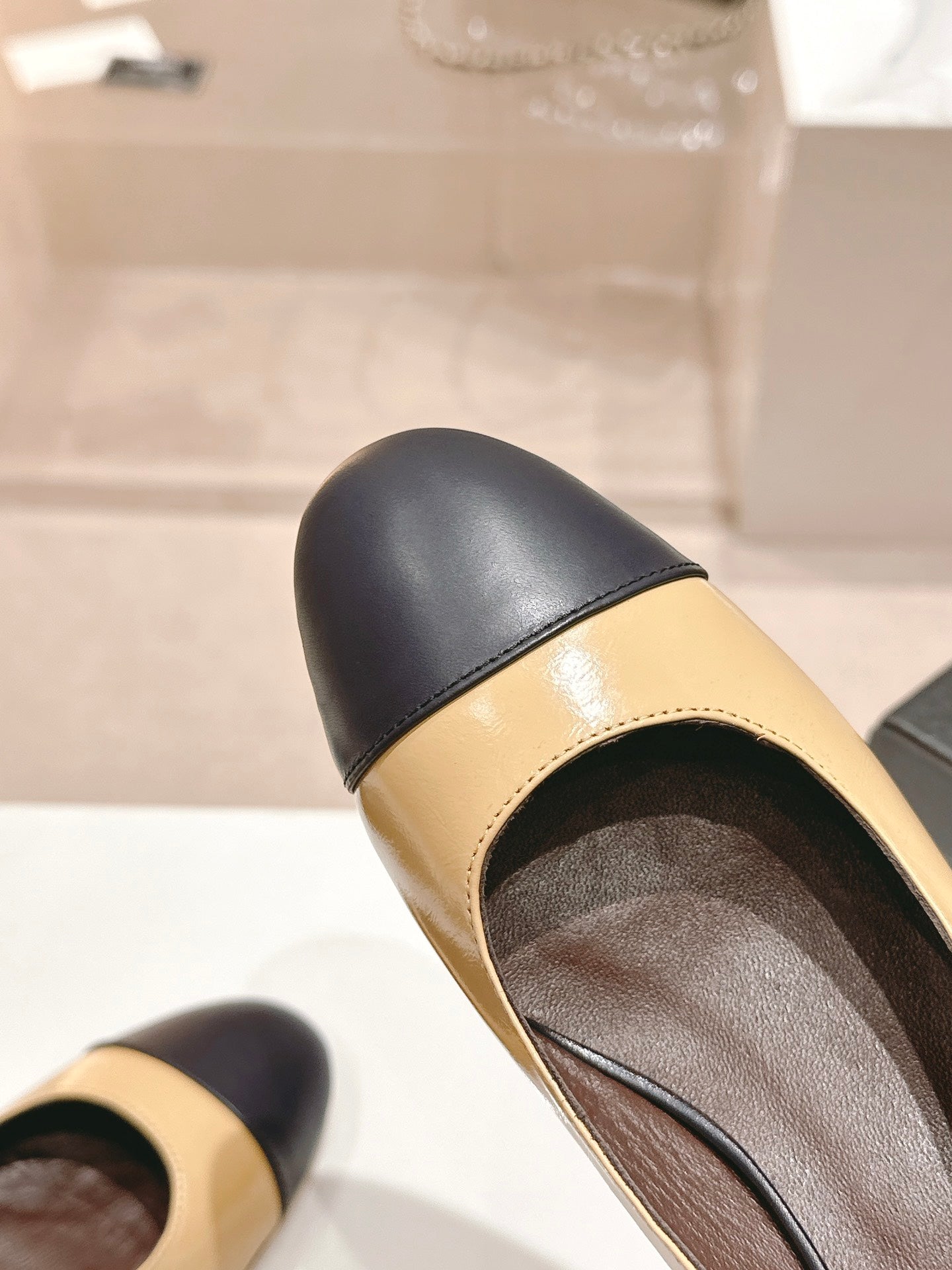 CHANEL SLINGBACKS PEANUT BROWN MIX BLACK SHEEPSKIN