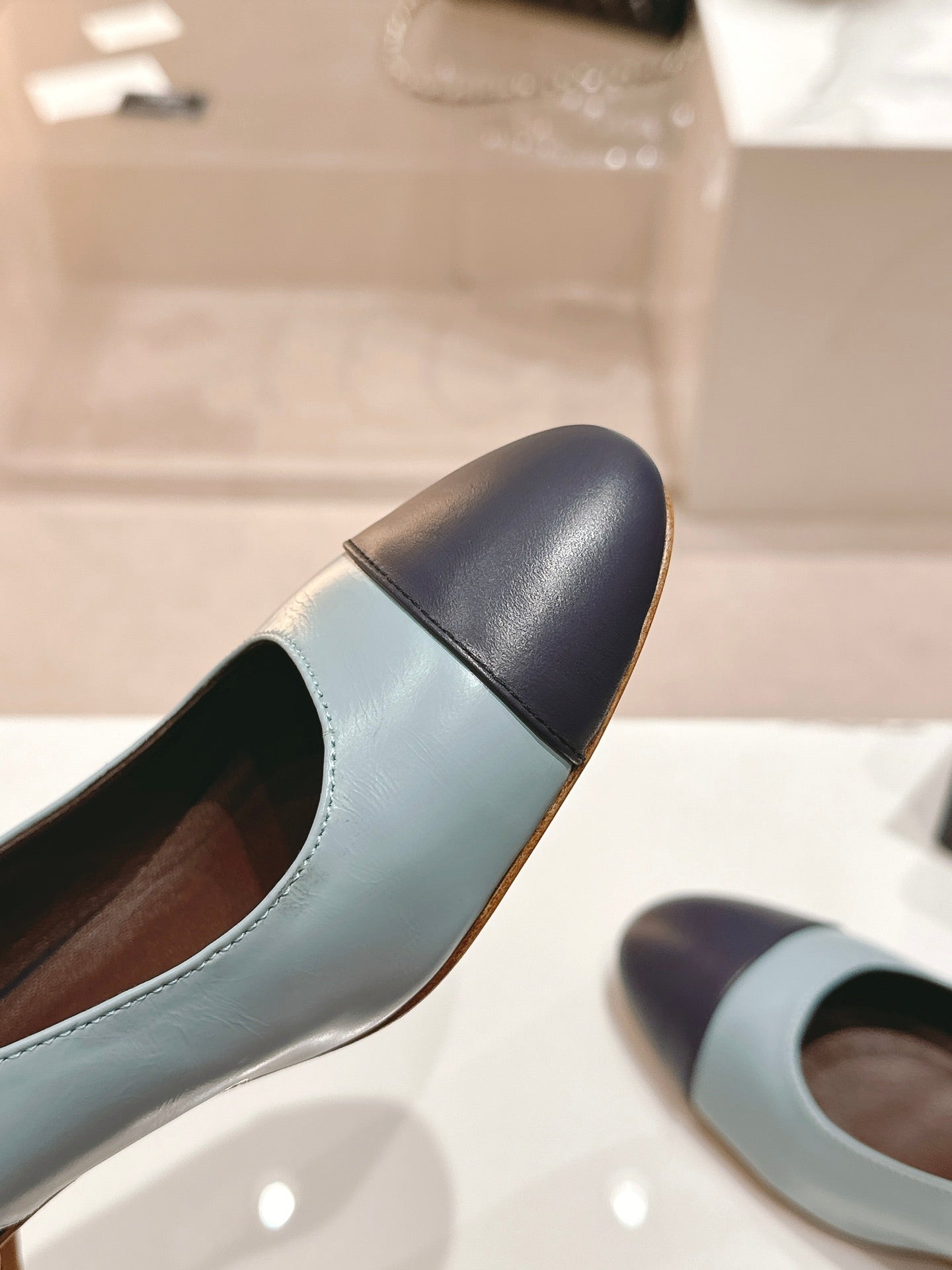 CHANEL SLINGBACKS LIGHT BLUE MIX BLACK SHEEPSKIN