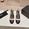 CHANEL SLINGBACKS LIGHT PINK MIX BLACK SHEEPSKIN