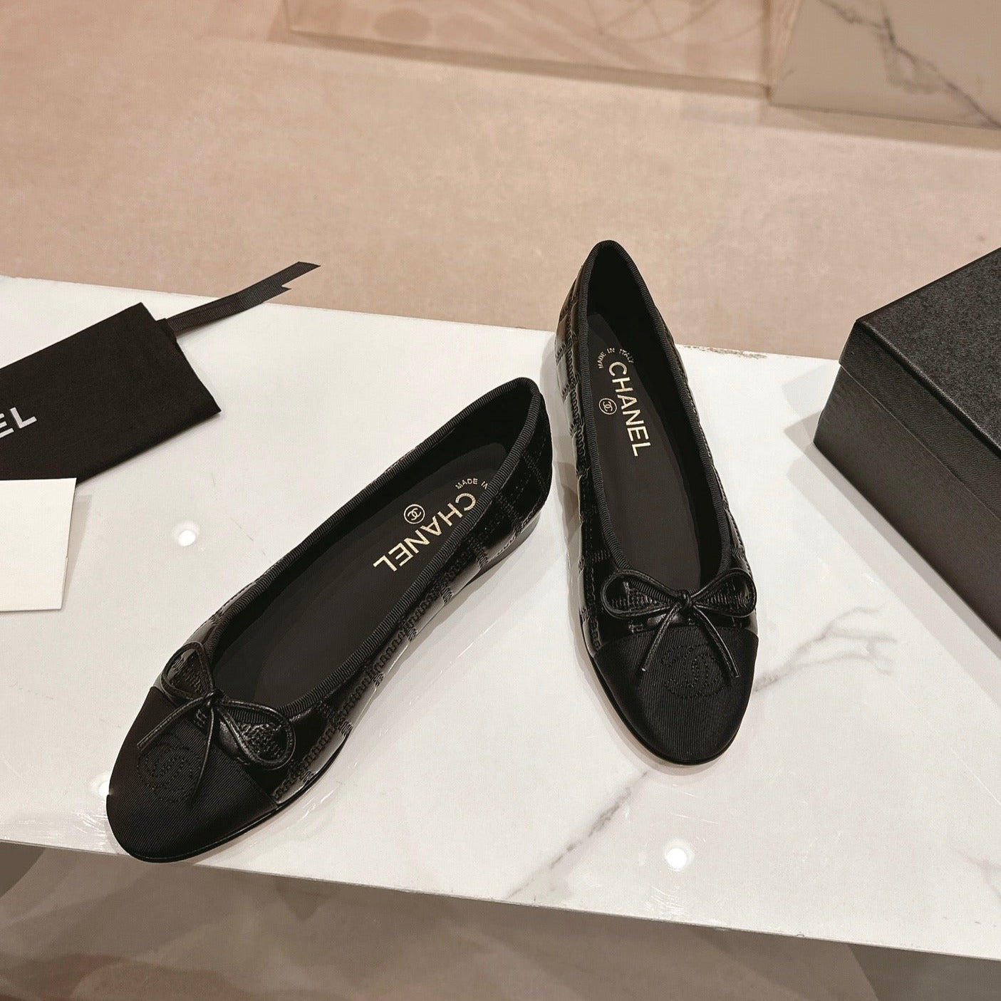 CHANEL Double C New Ballet Flats Black Lambskin