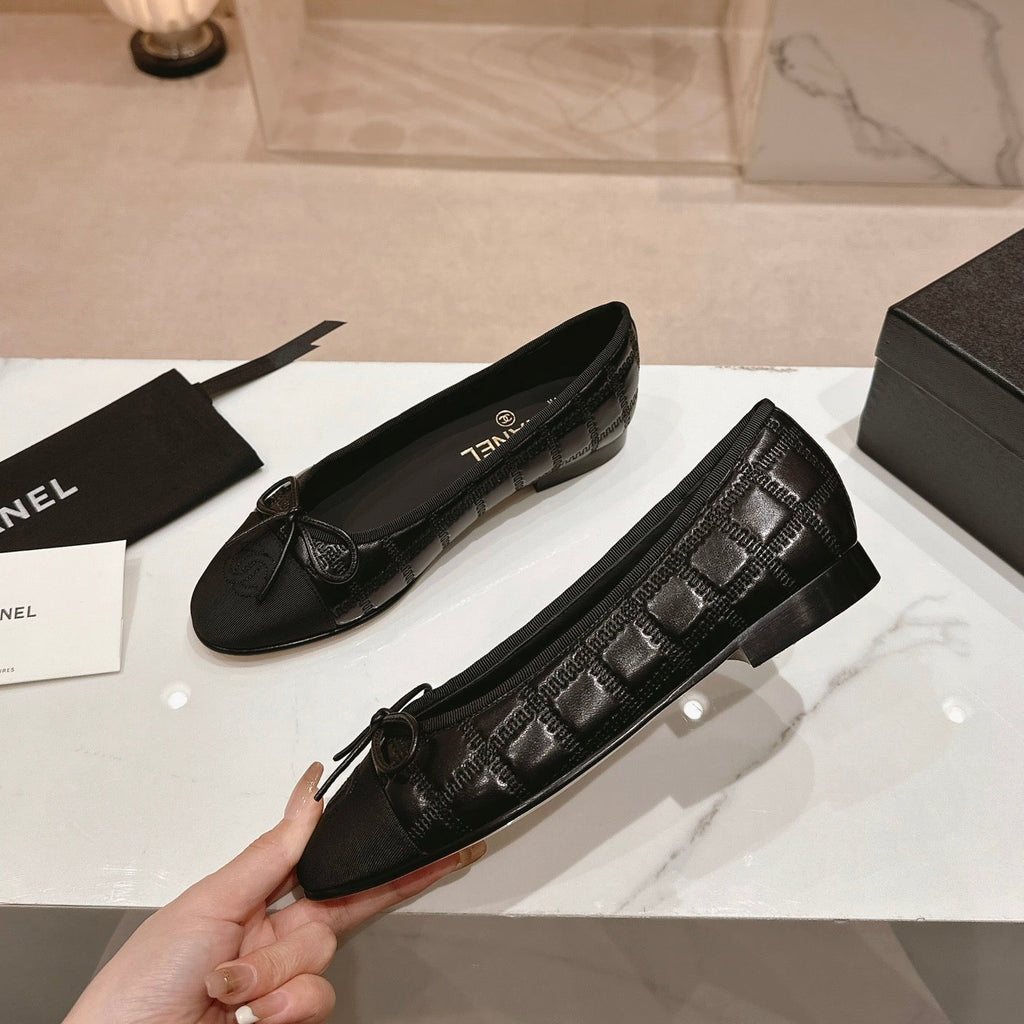 CHANEL Double C New Ballet Flats Black Lambskin