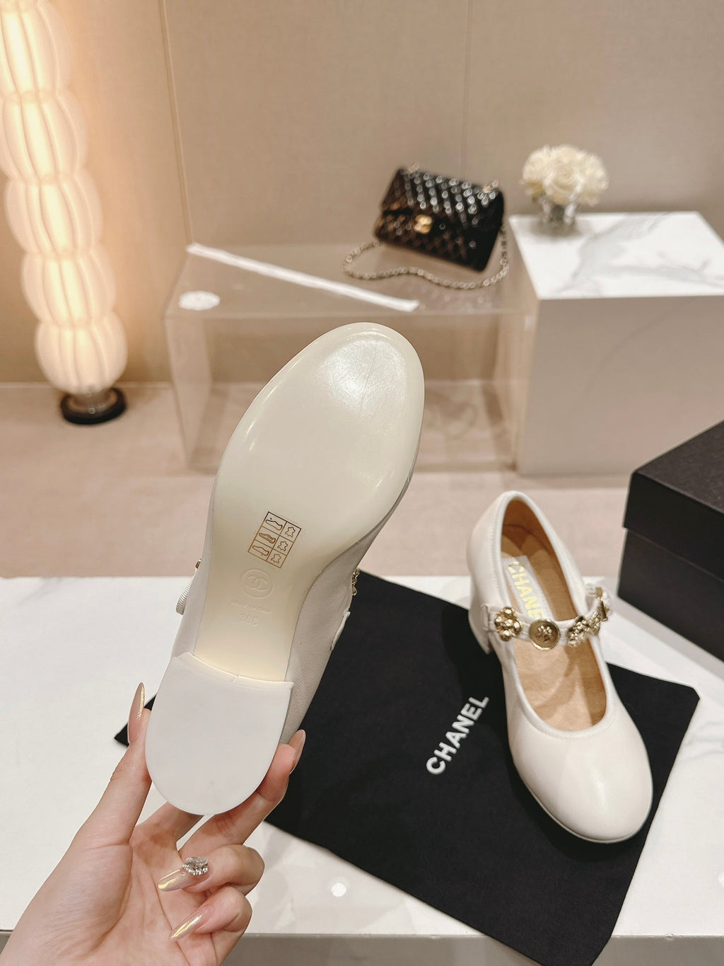 CHANEL MARY JANE SHOES WHITE LAMBSKIN