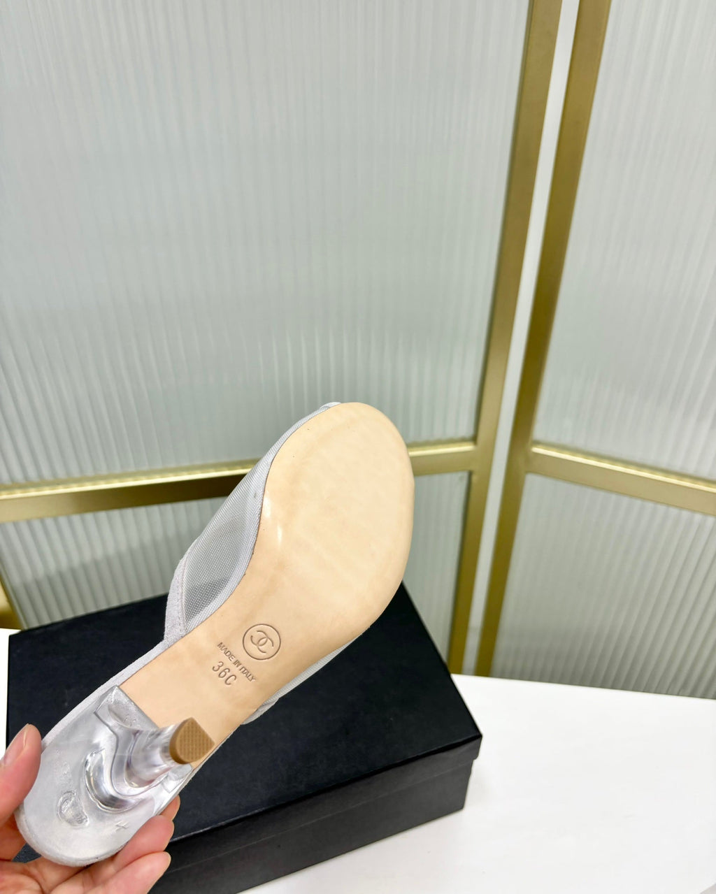 CHANEL HIGH HEEL PEEP TOE IN WHITE BREATHABLE MESH