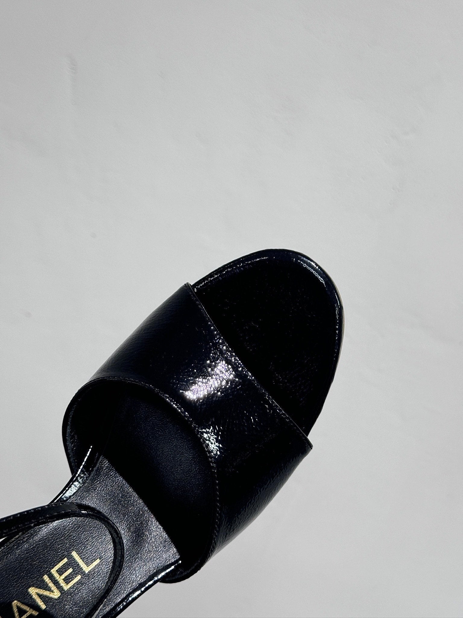 CHANEL BLOCK HEEL SANDALS BLACK SHEEPSKIN