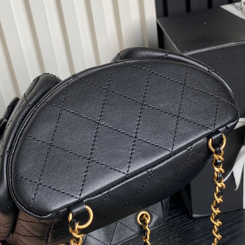 CHANEL BUCKET BACKPACK 24 IN BLACK LAMBSKIN GOLD HARDWARE