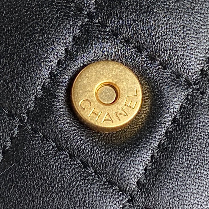 CHANEL BUCKET BACKPACK 24 IN BLACK LAMBSKIN GOLD HARDWARE