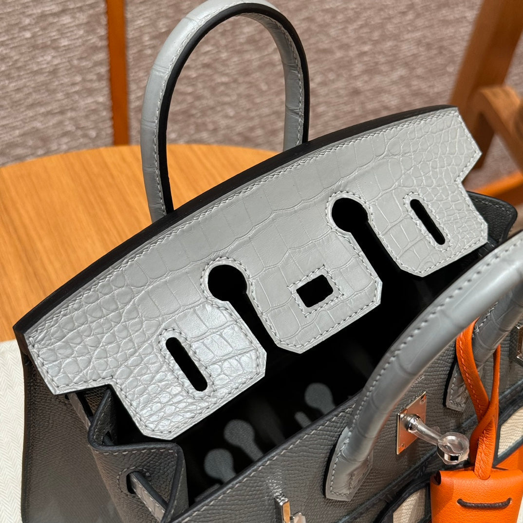HERMES BIRKIN FAUBOURG TOUCH 20 IN DOVE GRAY CALFSKIN WITH SILVER HARDWARE