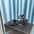 CHANEL Chunky Heel Rhinestone Sandals Black Lambskin