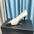 CHANEL HIGH HEELS IN WHITE MIX BLACK SHEEPSKIN