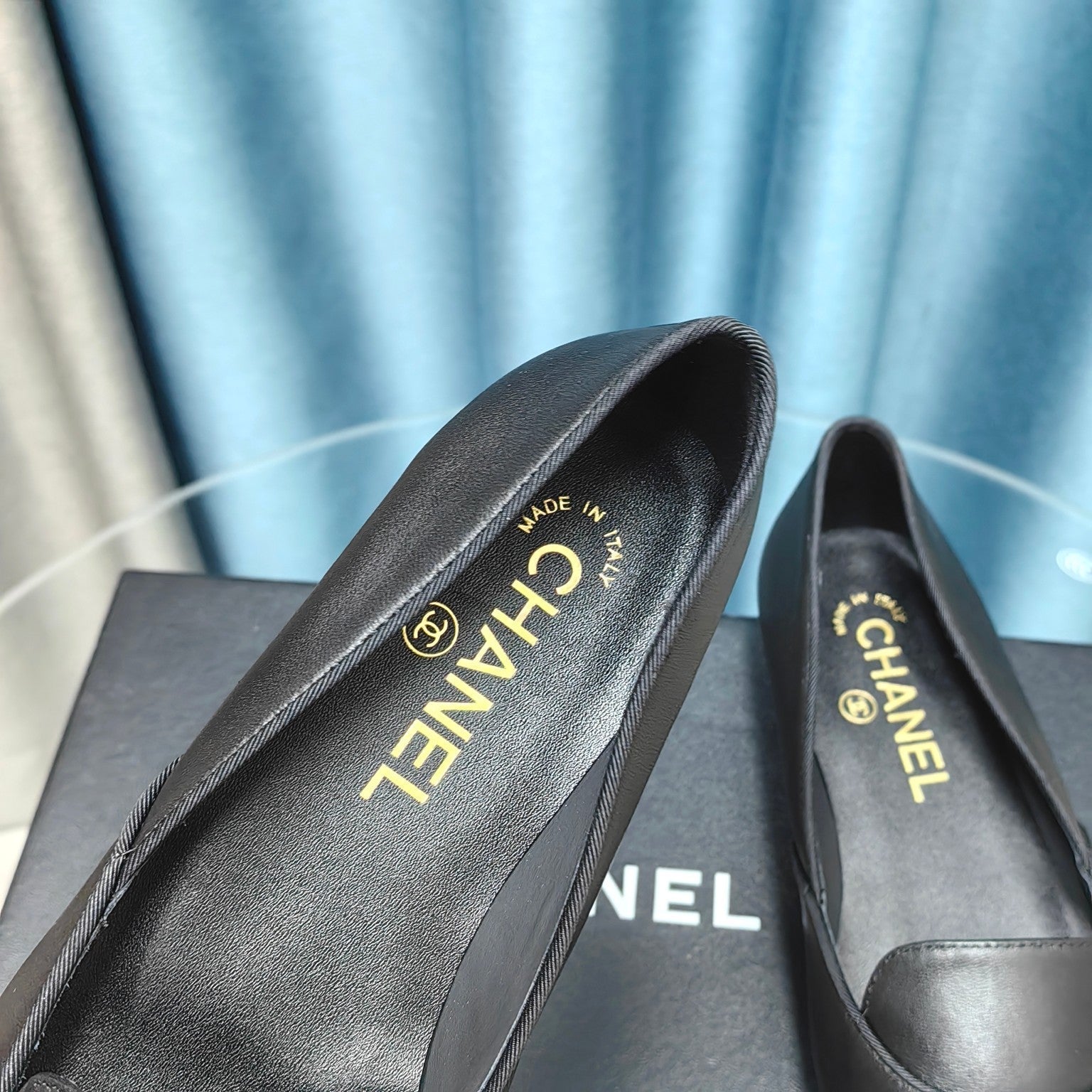 CHANEL BALLET FLAT BLACK SHEEPSKIN POINTED TOE