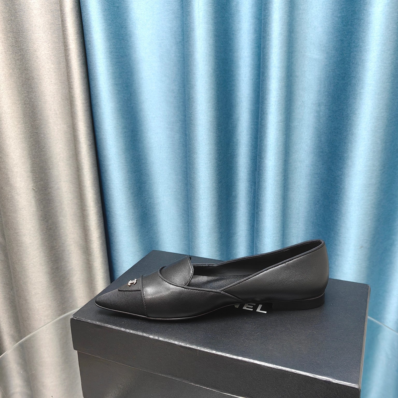 CHANEL BALLET FLAT BLACK SHEEPSKIN POINTED TOE