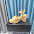 CHANEL THICK-SOLED WEDGE SANDALS IN BEIGE CREAM SUEDE