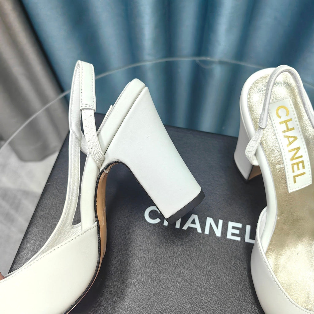 CHANEL HIGH SLINGBACKS IN WHITE MIX BLACK LAMBSKIN