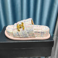 CHANEL PLATFORM HEELS SANDALS IN LIGHT PINK TWEED
