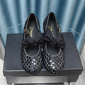CHANEL HIGH MARY JANE BOW RHINESTONE BLACK SILK