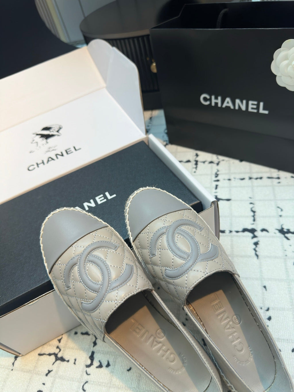CHANEL ESPADRILLES LOAFERS IN FLINT GREY LAMBSKIN