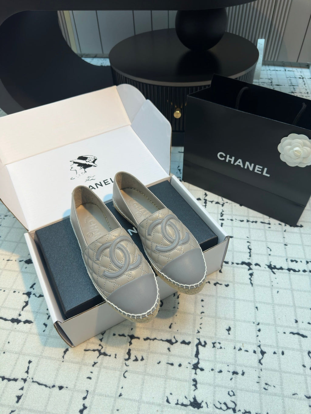 CHANEL ESPADRILLES LOAFERS IN FLINT GREY LAMBSKIN