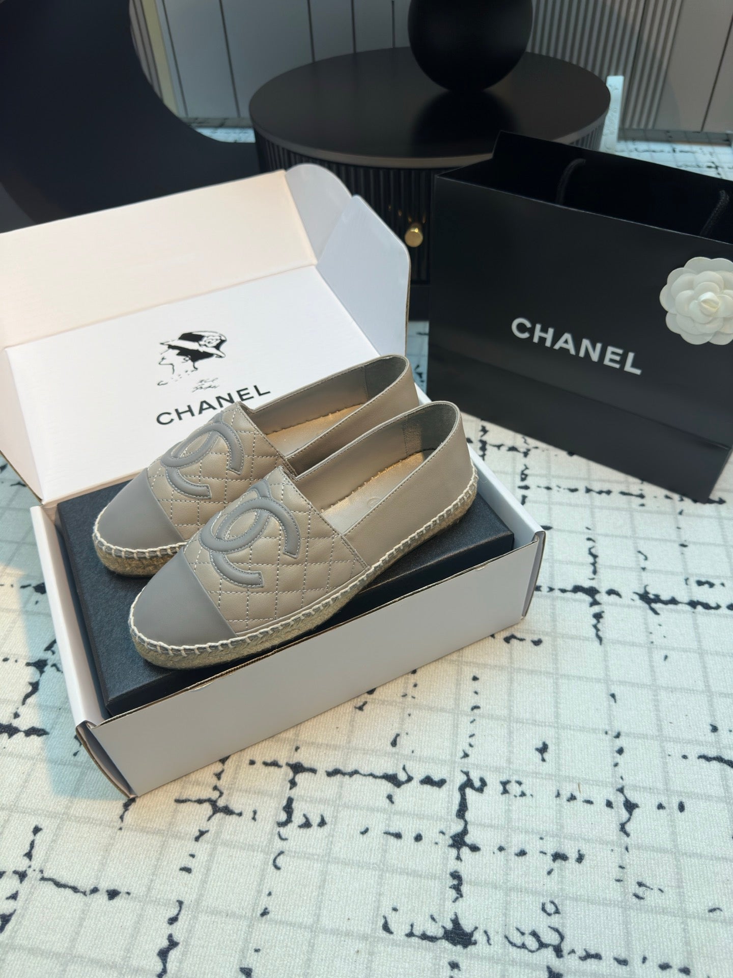 CHANEL ESPADRILLES LOAFERS IN FLINT GREY LAMBSKIN