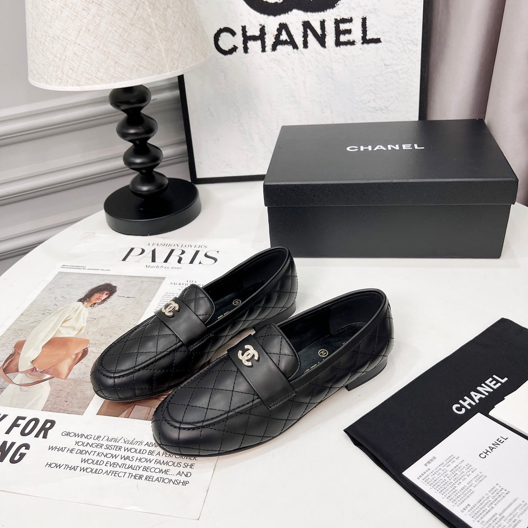CHANEL 25S LOAFER DANCE SHOES IN BLACK CALFSKIN GOLD HARDWARE