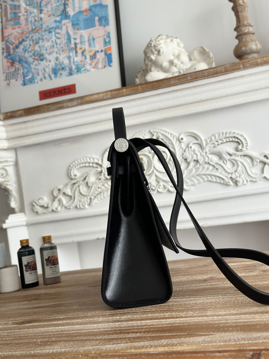 HERMES ZIP CABINE 31 BAG IN BLACK CALFSKIN