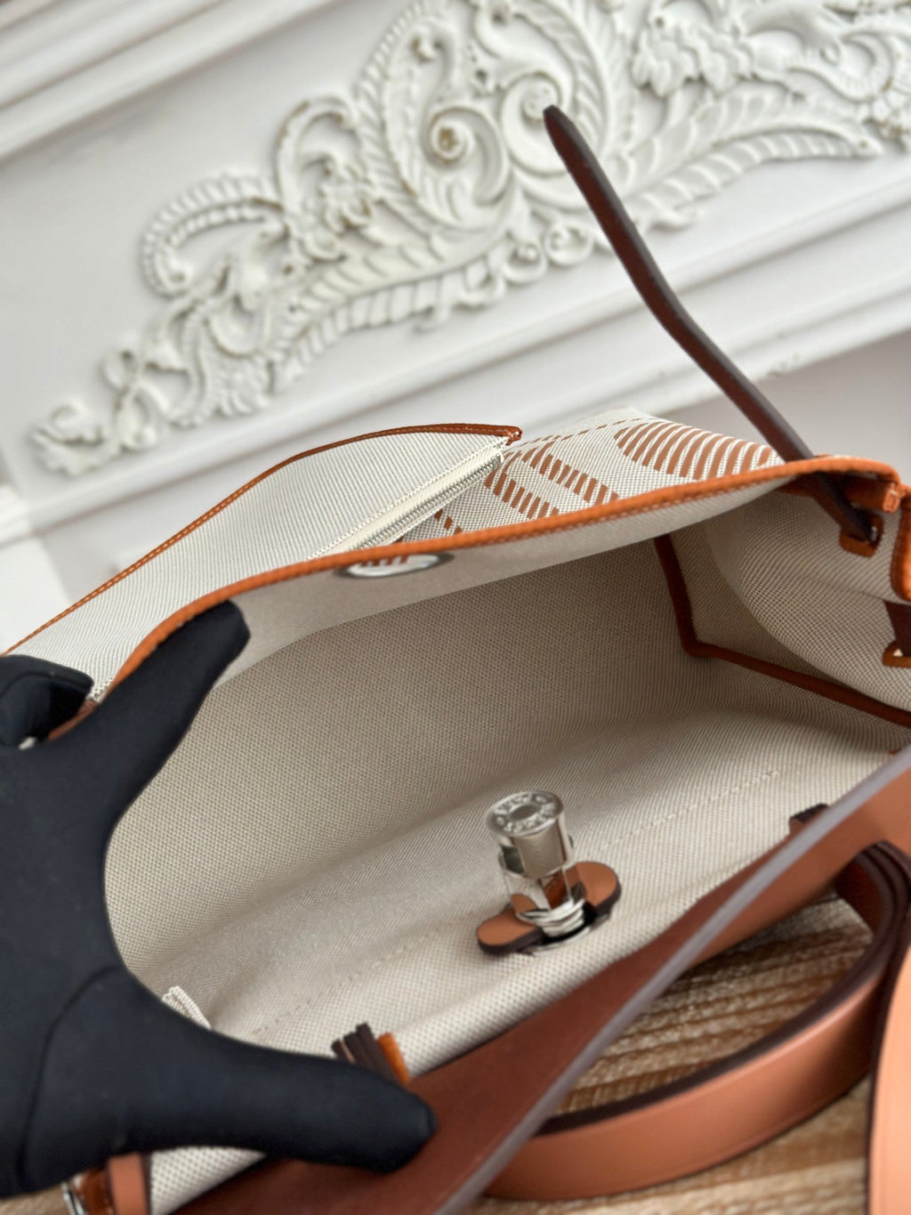HERMES BOLSO HERBAG ZIP 31 RETOURNE BAG IN OFF-WHITE MIX BROWN H VIKING CANVAS AND COWHIDE