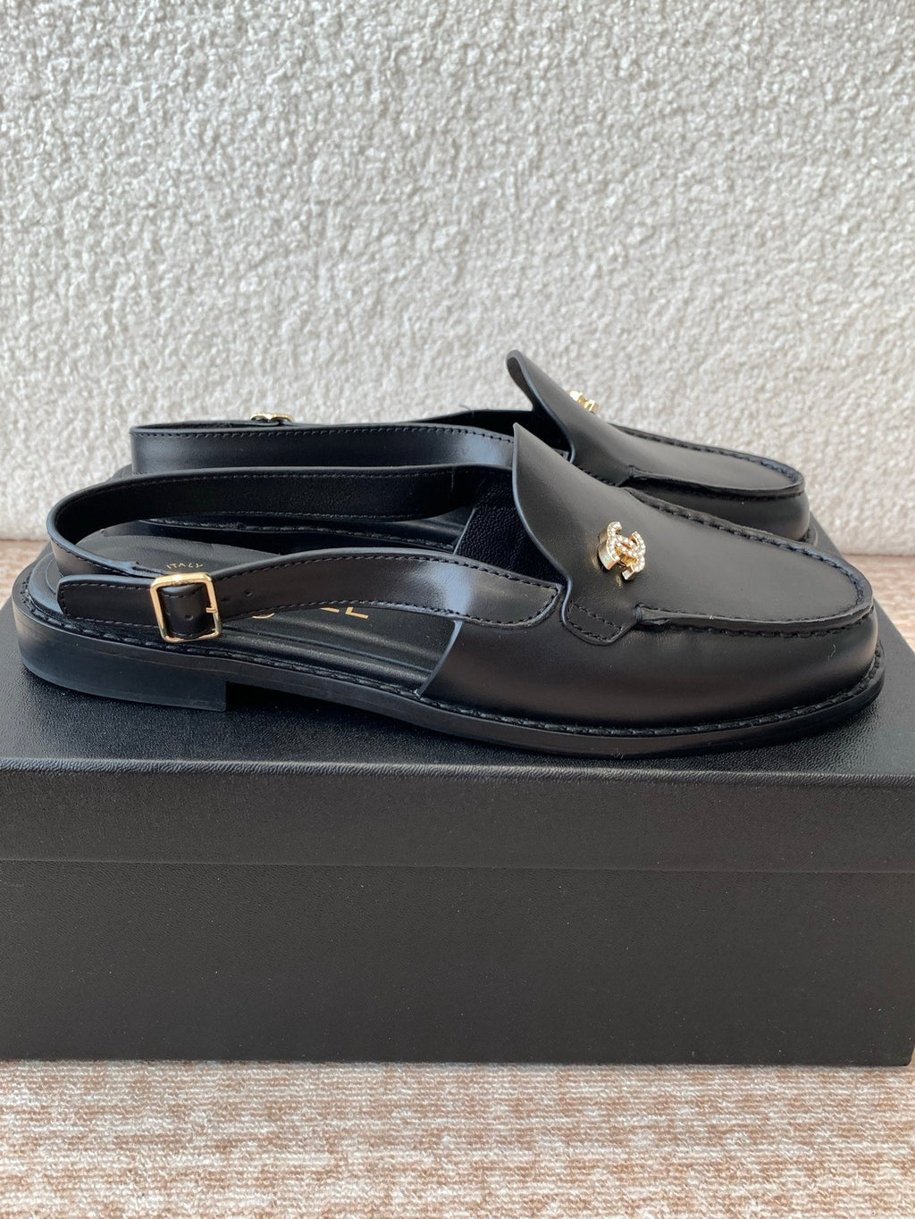CHANEL MOASIN SLINGBACK IN BLACK CALFSKIN