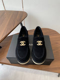 CHANEL LOAFERS IN BLACK SUEDE GOLD HARDWARE